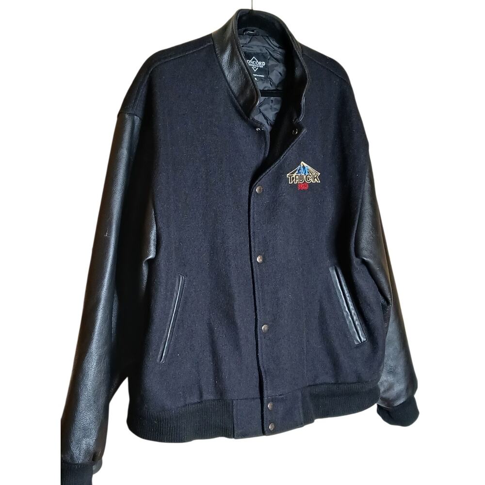 Vintage Mens XL GM Truck 360 Varsity‎ Jacket Black Leather Sleeves Full Snap - Picture 10 of 11